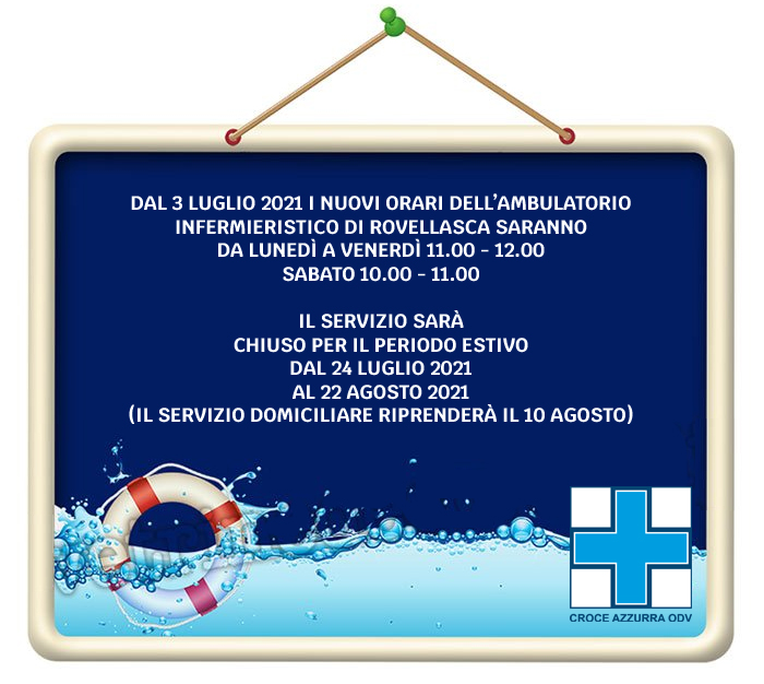 Nuovo orario ambulatorio infermieristico di Rovellasca